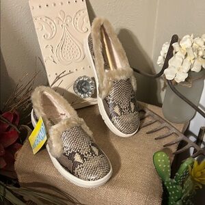 BareTraps Snake Print Fur-Lined Slippers